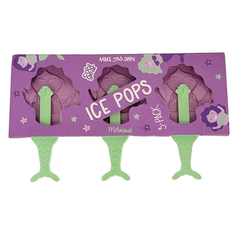 Mermaid Ice Pops Mold Cool Gear Popsicle DIY BPA Free Plastic Summer‎ Makes 3